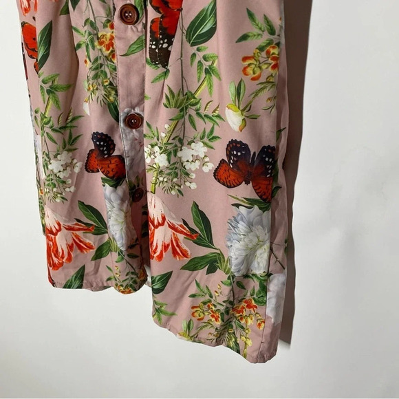 NEW PrettyLittleThing Beige Floral Print Criss Cross Button Bodycon Dress Size 2 - Picture 8 of 12